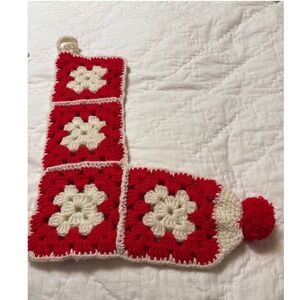Vintage Crochet Christmas Stockings Granny Square Red‎  Holiday Granny core